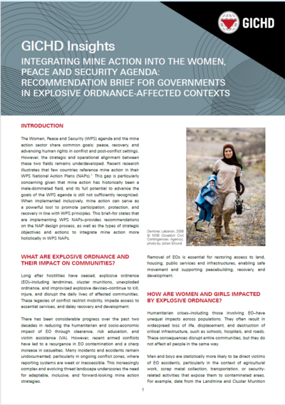 GICHD insights | Integrating mine action into the women, peace and security agenda: recommendation brief for governments in explosive ordnance-affected contexts