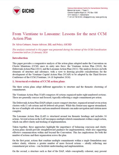 From Vientiane to Lausanne: Lessons for the next CCM Action Plan | Dr. Silvia Cattaneo, Senior Advisor, IHL and Policy, GICHD