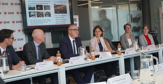 The GICHD Welcomes Federal Councillor Martin Pfister, Head of the Federal Department of Defence, Civil Protection and Sport DDPS, to the Maison de la Paix