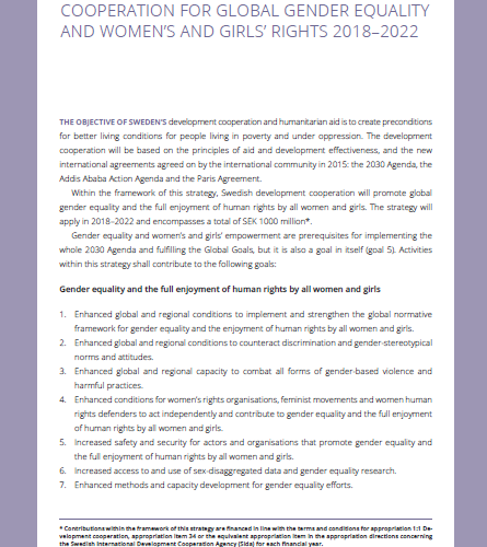 Strategy for Sweden’s Development Cooperation for Global Gender Equality and Women’s and Girls’ Rights 2018–2022
