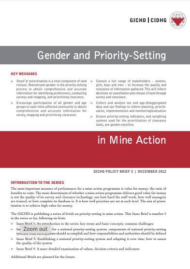 Gender and Priority-Setting in Mine Action